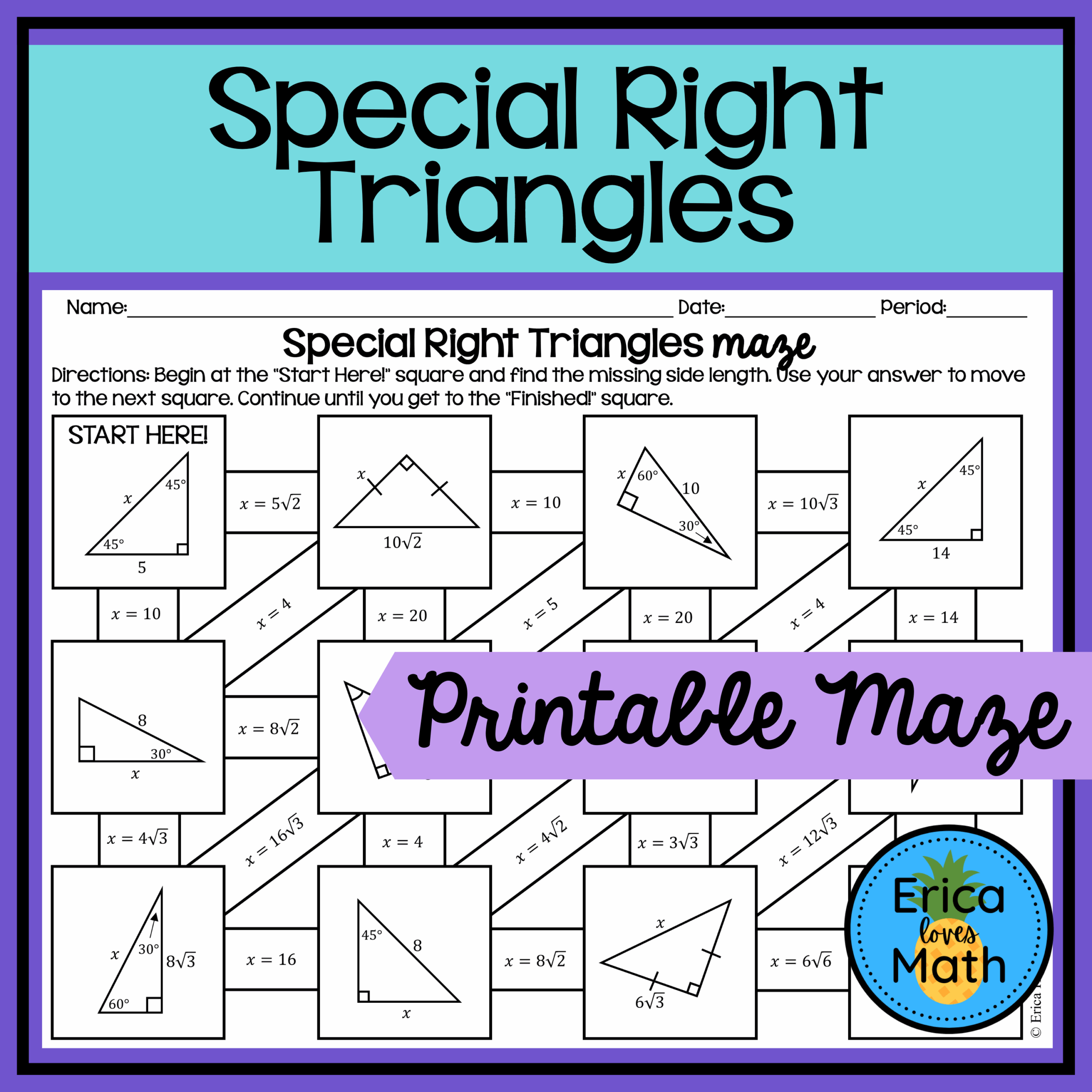 Special Right Triangles Activity Maze Classful Special Right Triangles Activity Maze Classful