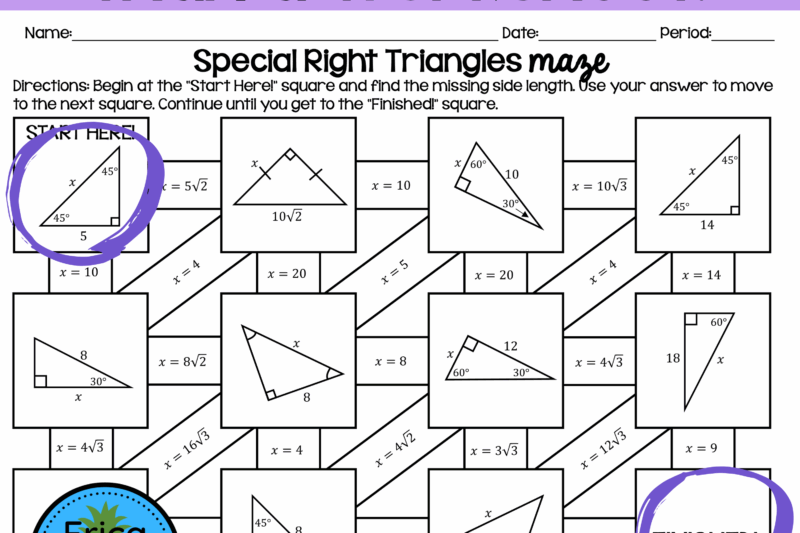 Special Right Triangles Worksheet Maze Miliken Publishing Worksheet