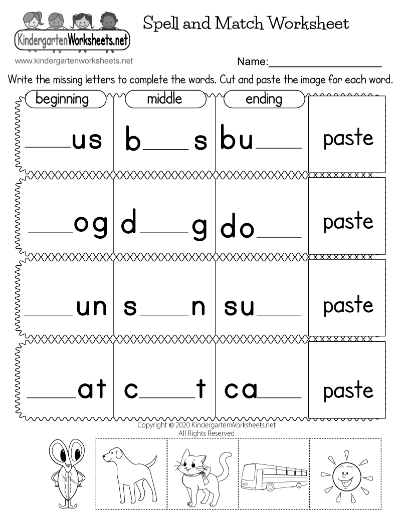 Kindergarten Match Words To Pictures Worksheets