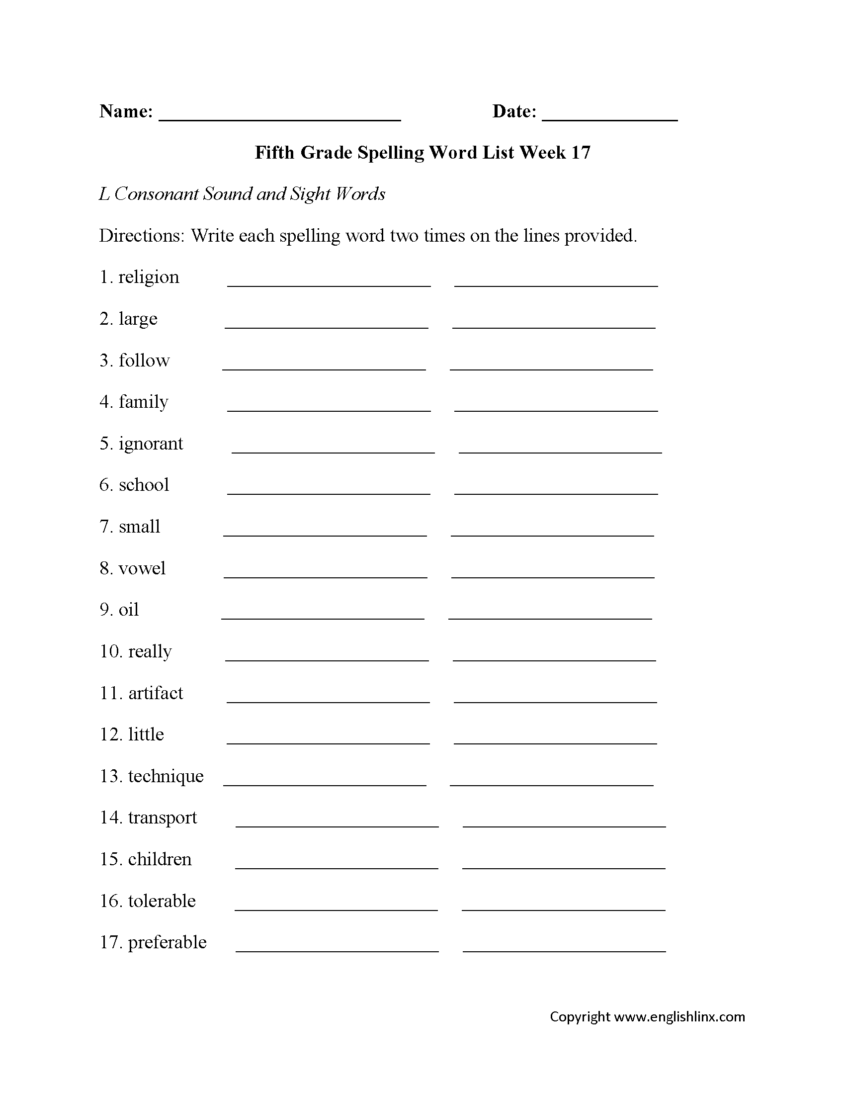 Spelling Worksheets Fifth Grade Spelling Worksheets