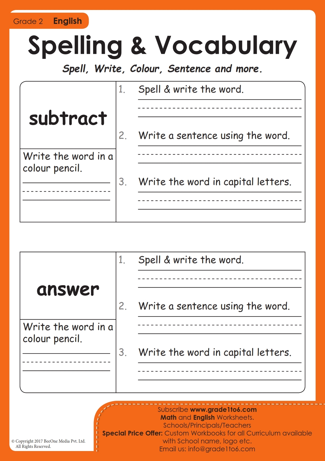 Spellings Worksheets Grade1to6