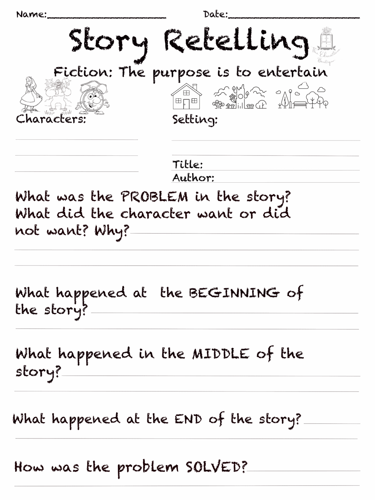 Story Retelling Worksheet Fiction Classful
