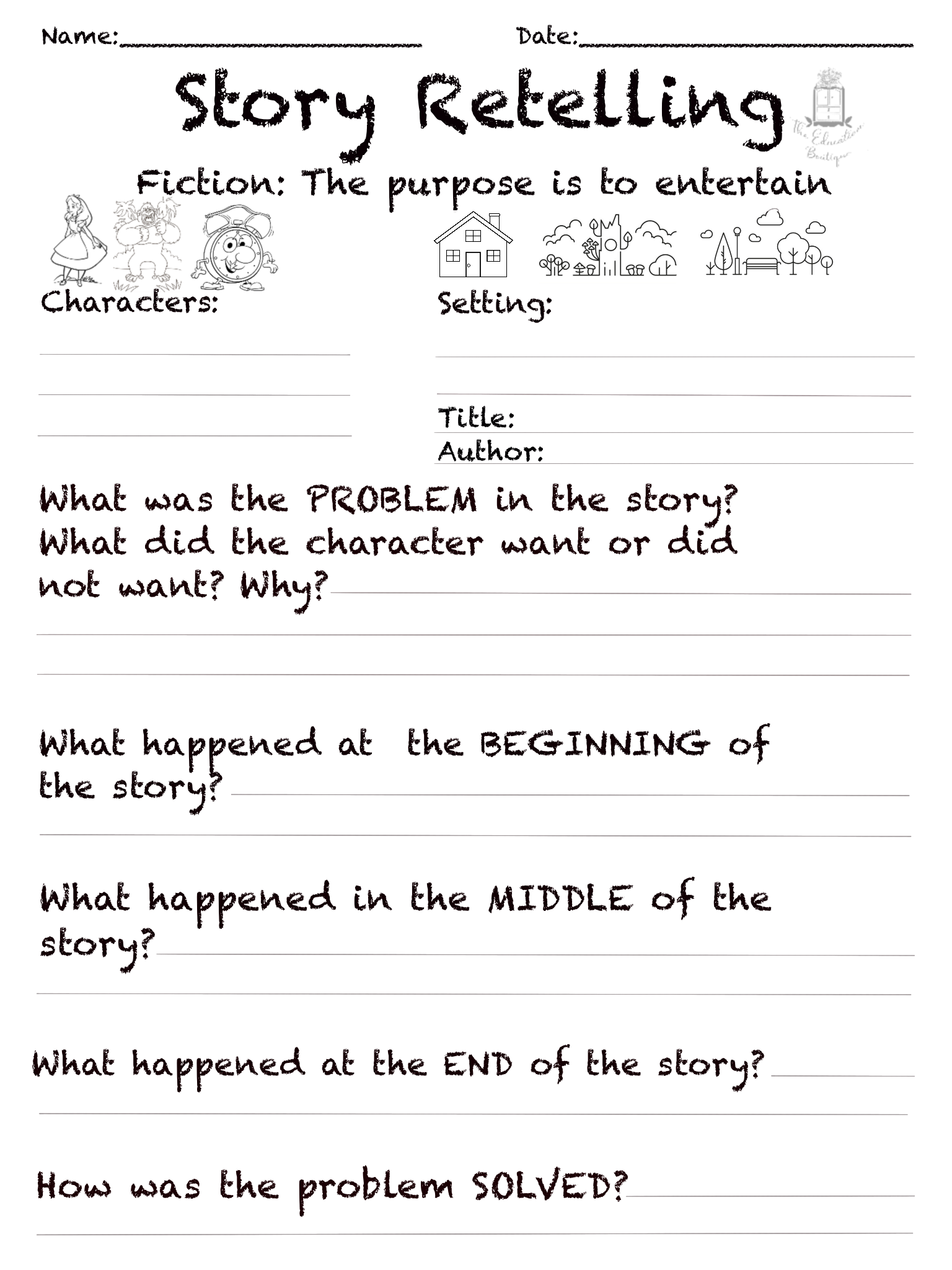 Story Retelling Worksheet Fiction Classful