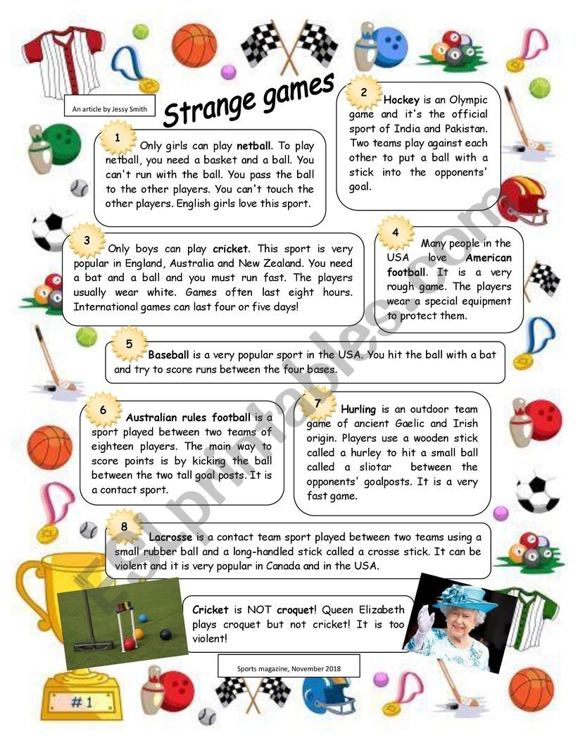Strange Games Reading Comprehension ESL Worksheet By Abracadabal