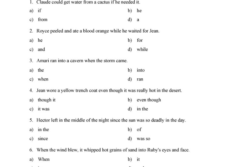 Free Printable Subordinating Conjunctions Worksheets