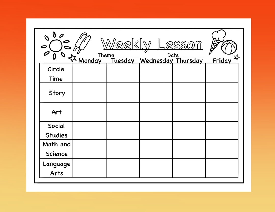 Summer Preschool daycare Lesson Plan Template Etsy Australia