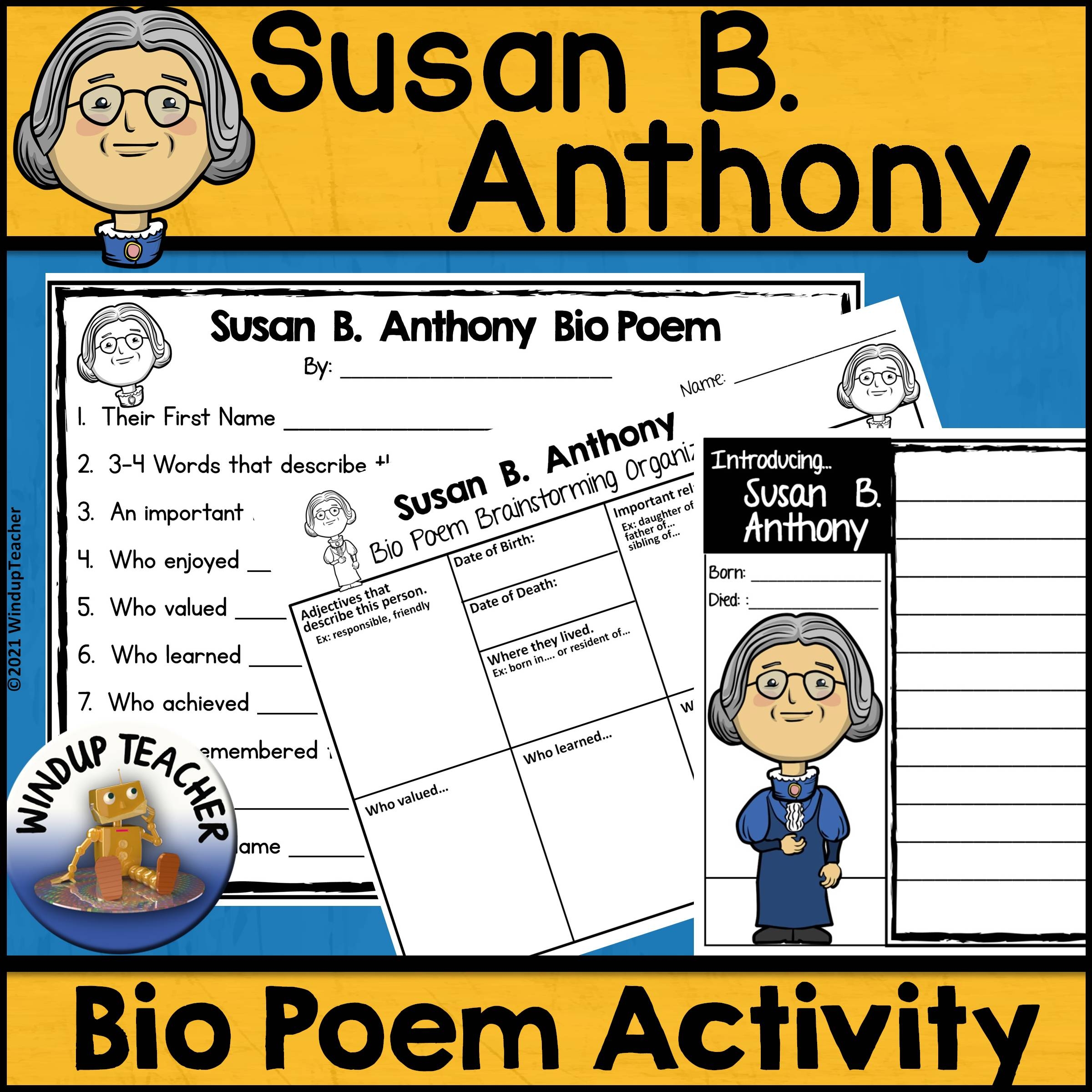 Susan B Anthony Bio Poem And Writing Paper Activity Classful