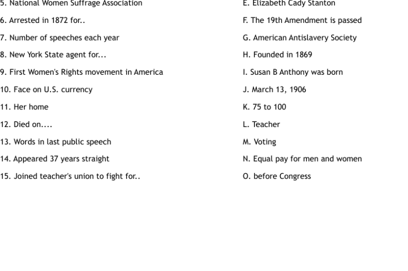 Free Printable Susan B Anthony Worksheet