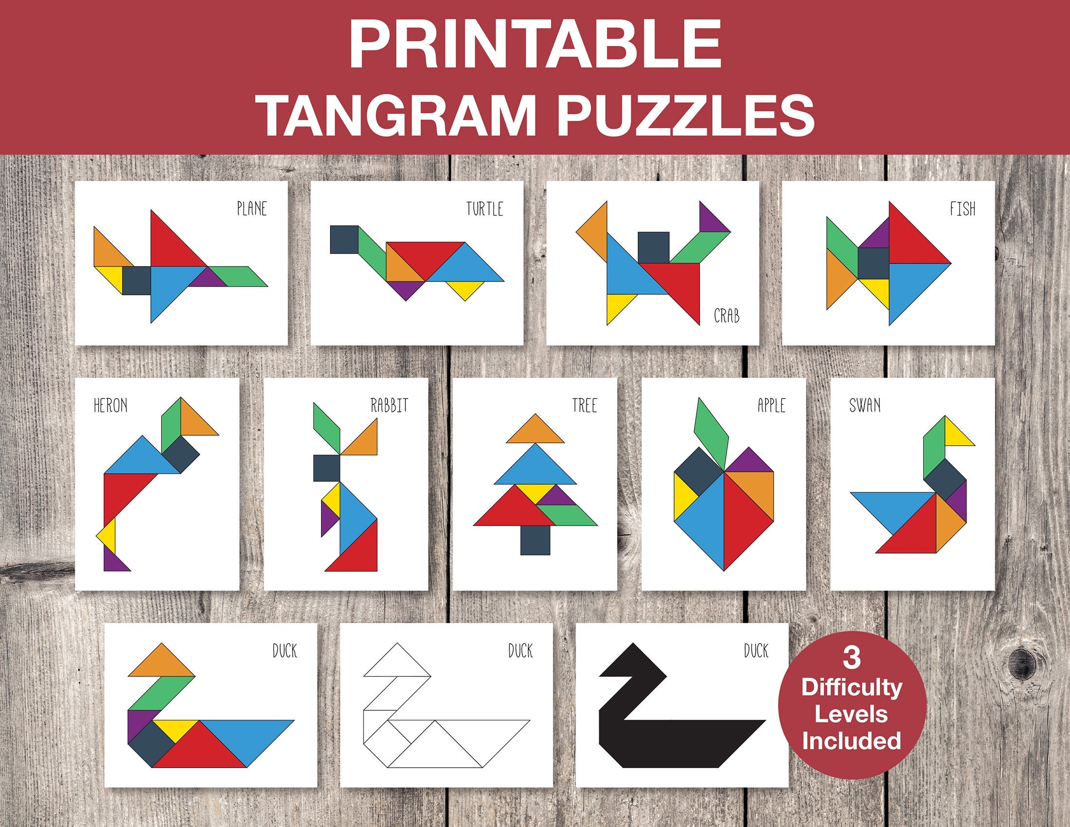 Tangram Puzzles Printable Game Kids Printable Puzzle Montessori Cards Kids Game Flash Cards Educational Game INSTANT DOWNLOAD G003 Etsy UK