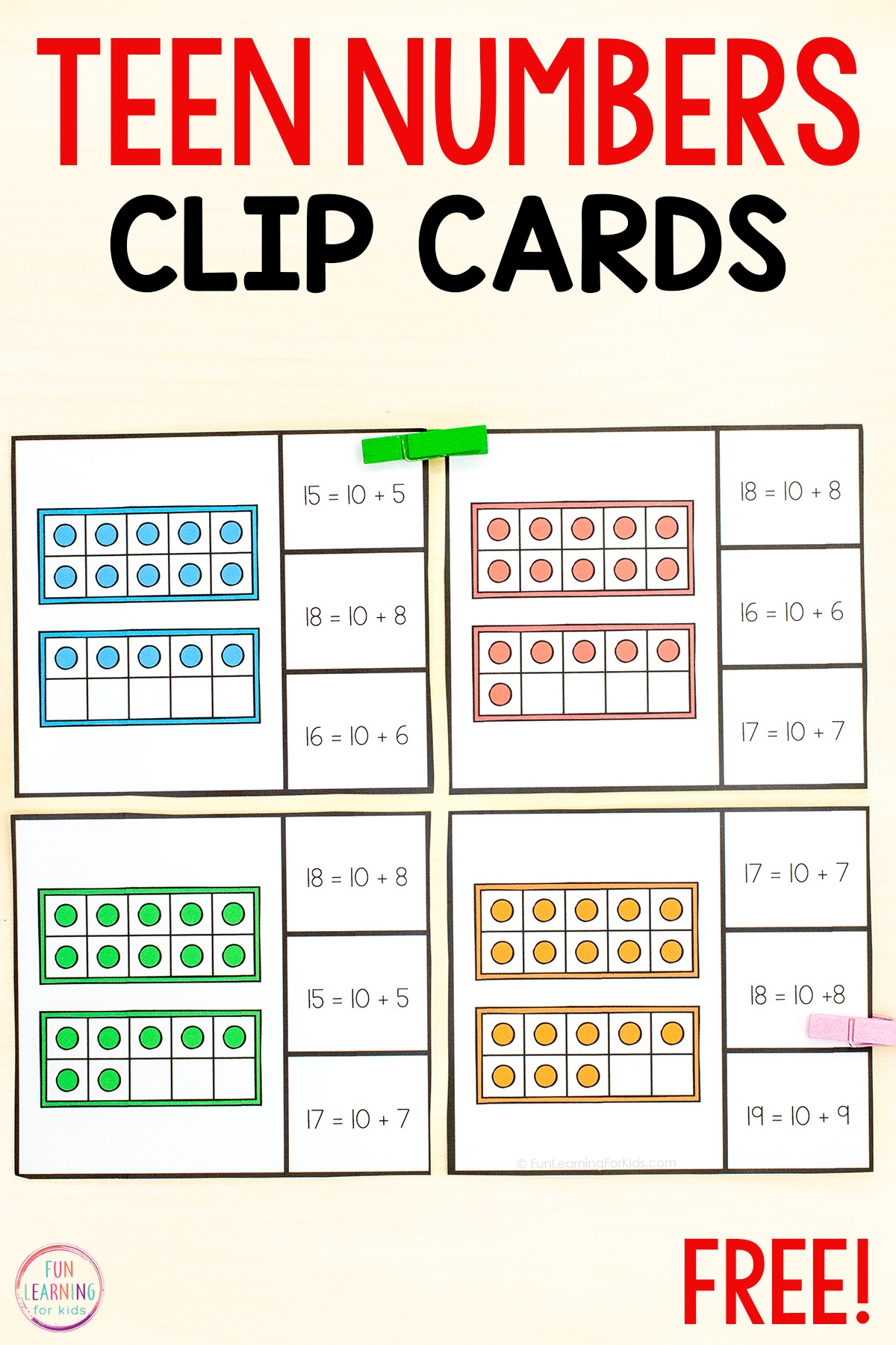 Teen Number Matching Clip Cards Free Printable Teen Number Matching Clip Cards Free Printable
