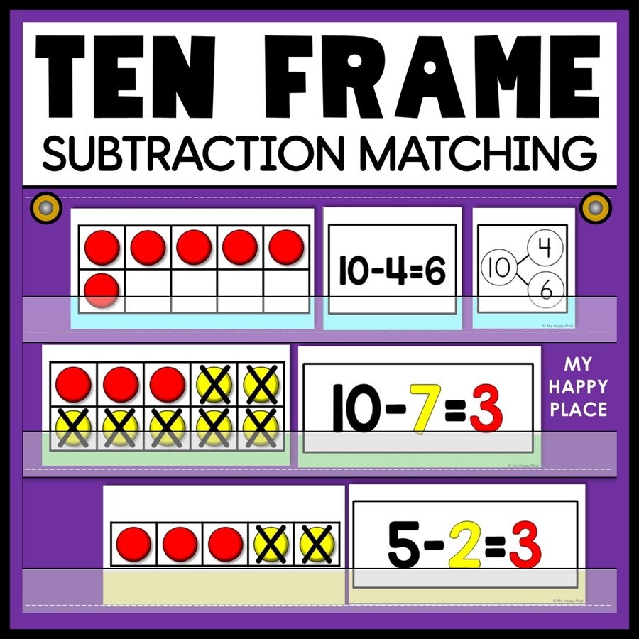 Ten Frame Kindergarten Math Center Subtraction Within 10