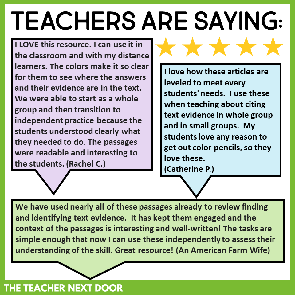 Text Evidence Color Coding Passages Print And Digital The Teacher Next Door