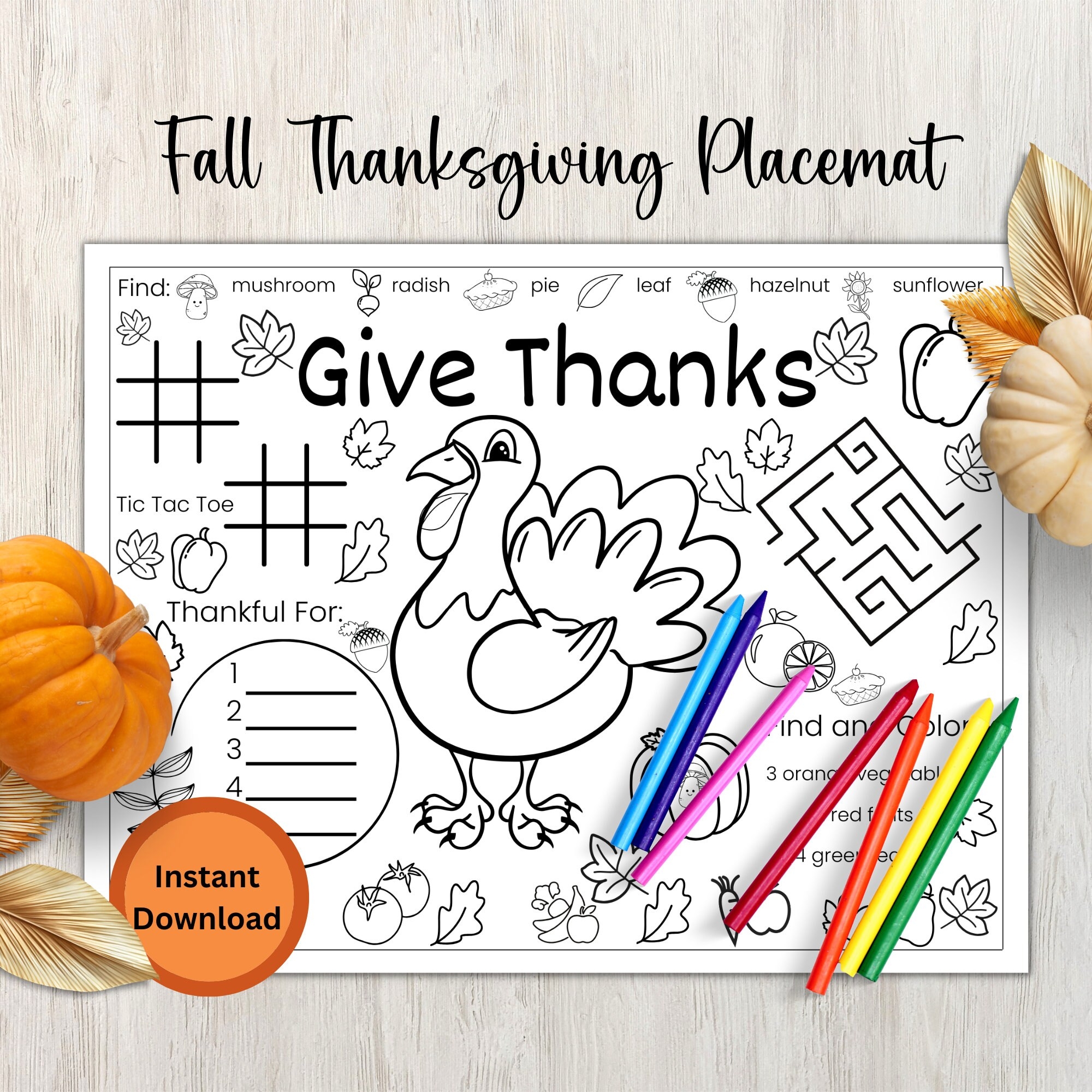 Thanksgiving Placemat Printable Preschool