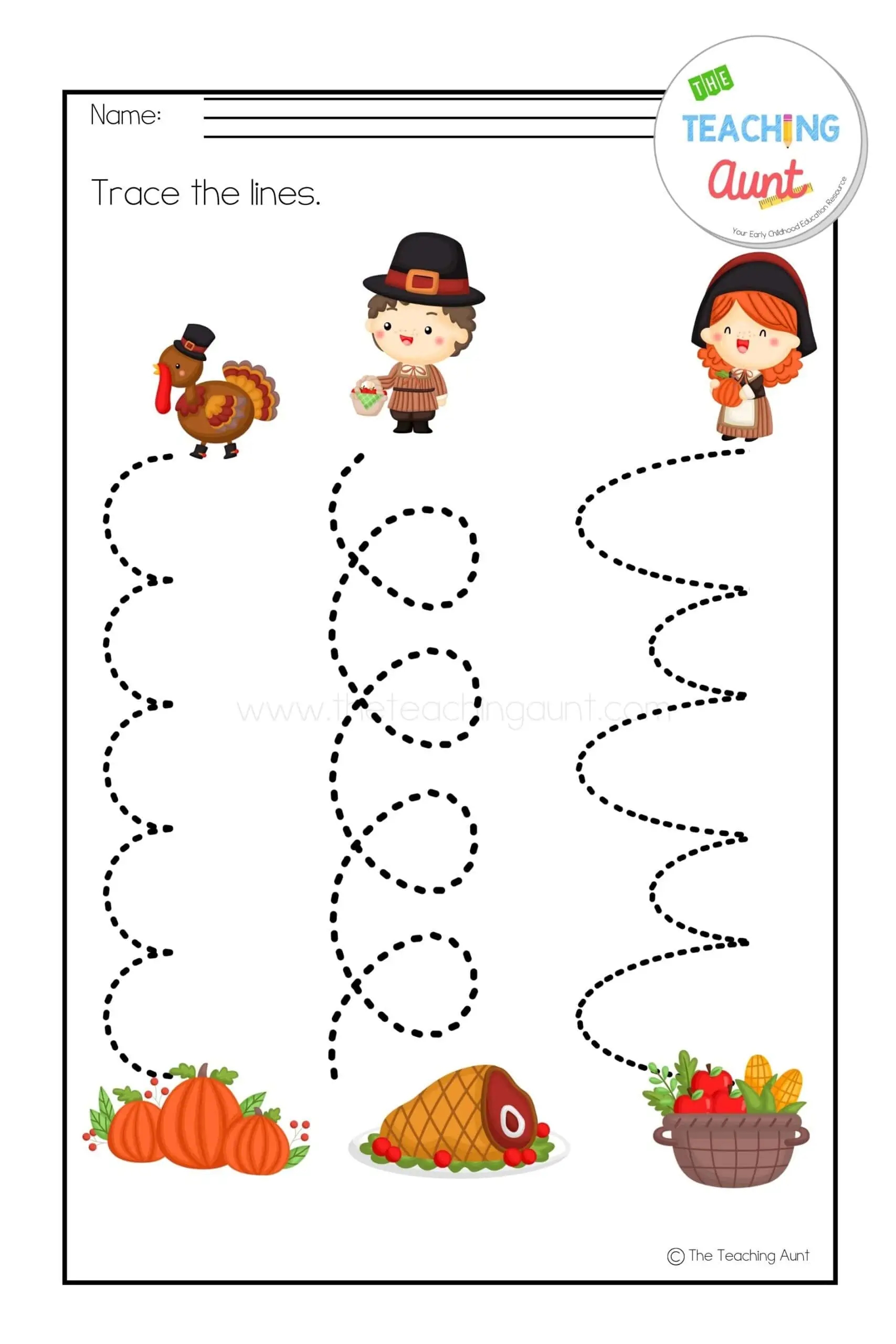 Preschool Theme Turkey Printables Coloring Tracing