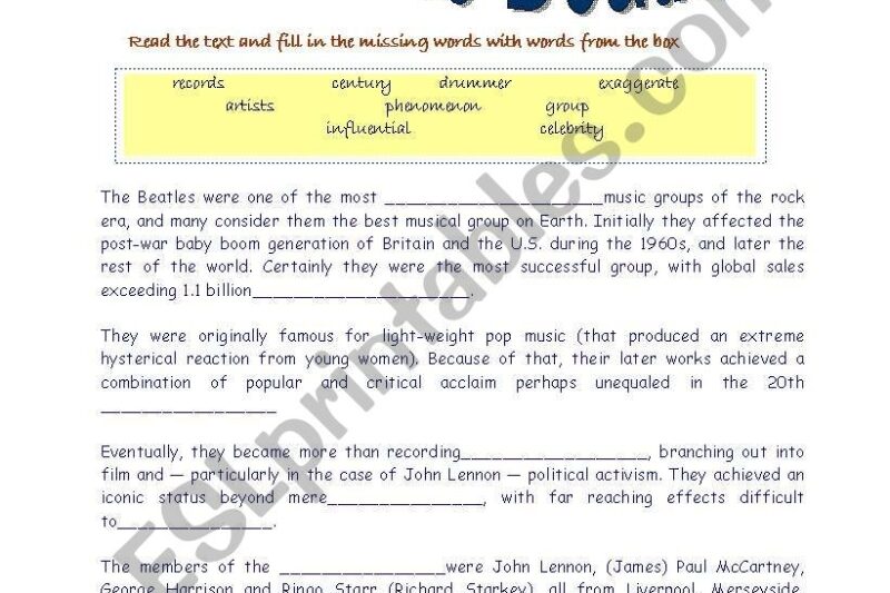 Reading Comprehension Song Worksheet