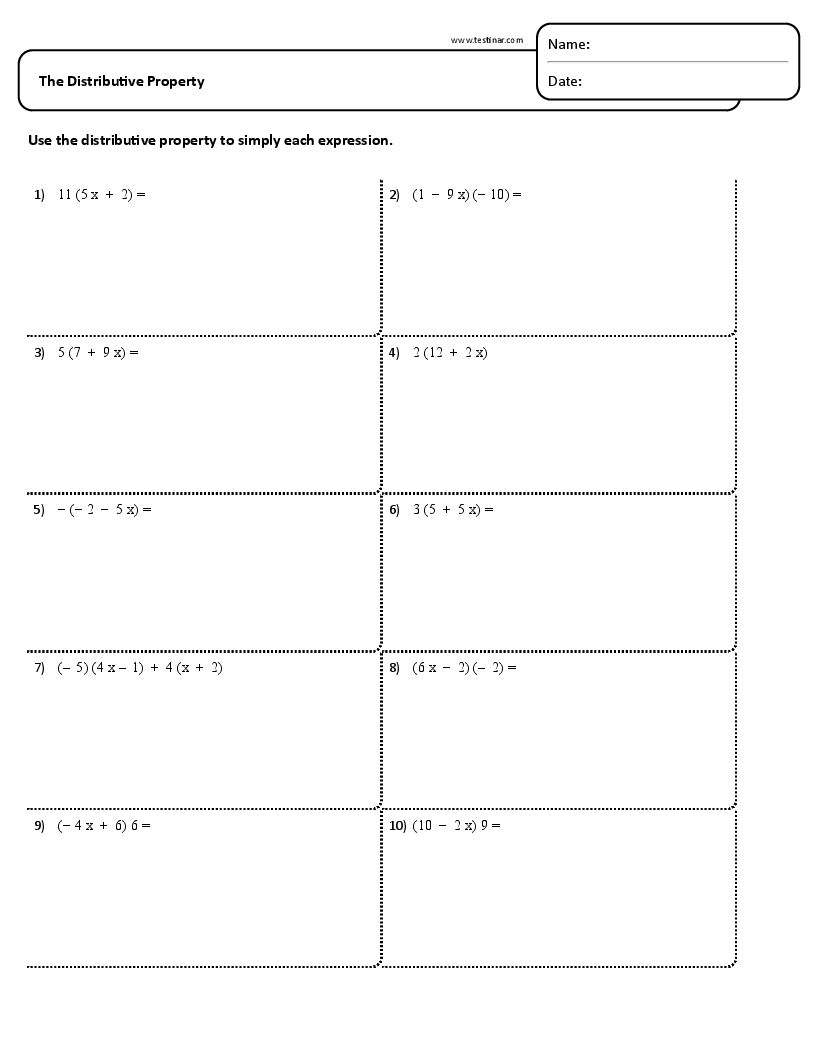 Free Printable Worksheets Using Distributive Property