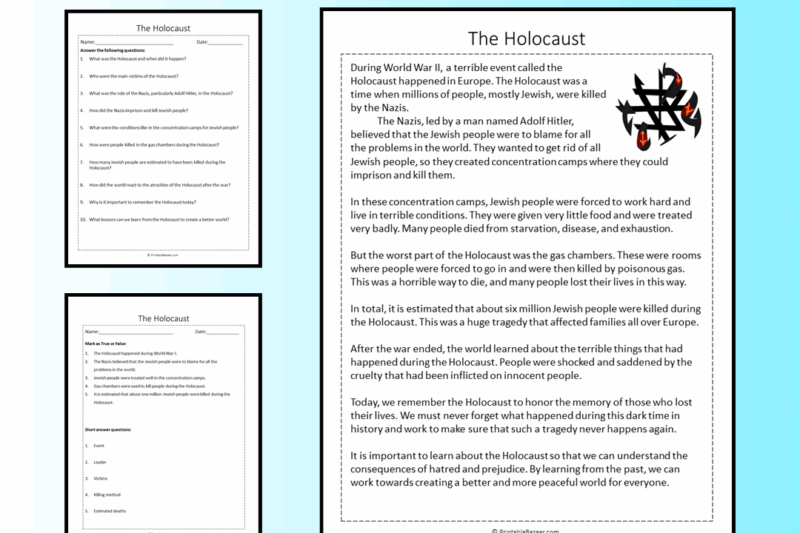 Holocaust Reading Comprehension Worksheet Answers