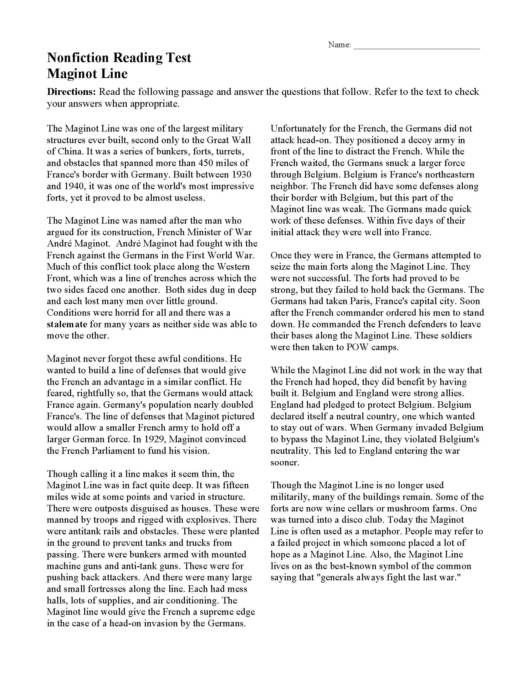 Grade 7 French Reading Comprehension Worksheets