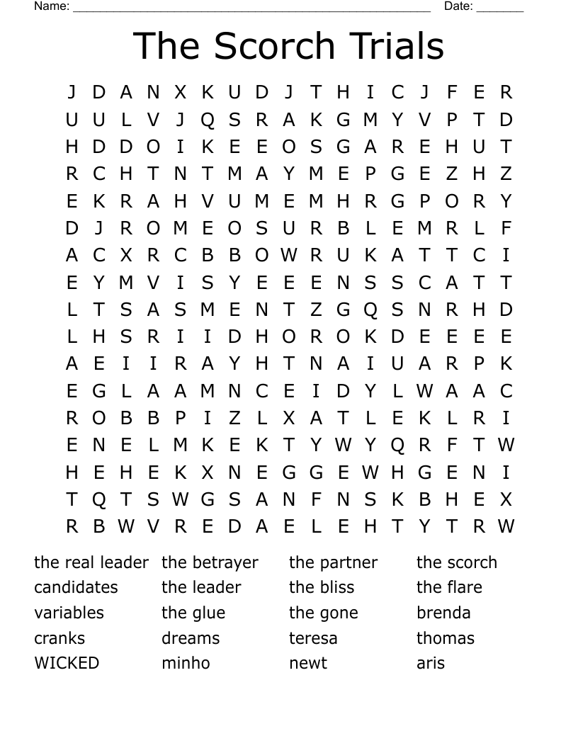 The Scorch Trials Crossword WordMint The Scorch Trials Crossword WordMint