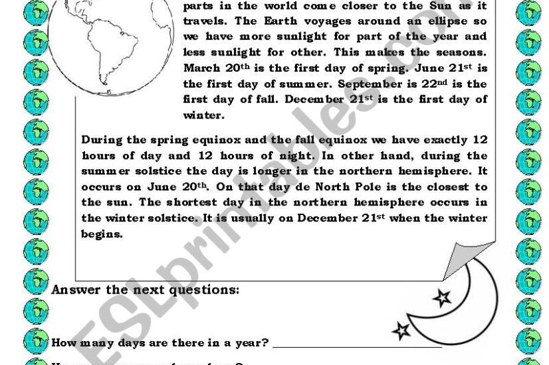 Seasons Reading Comprehension Worksheets