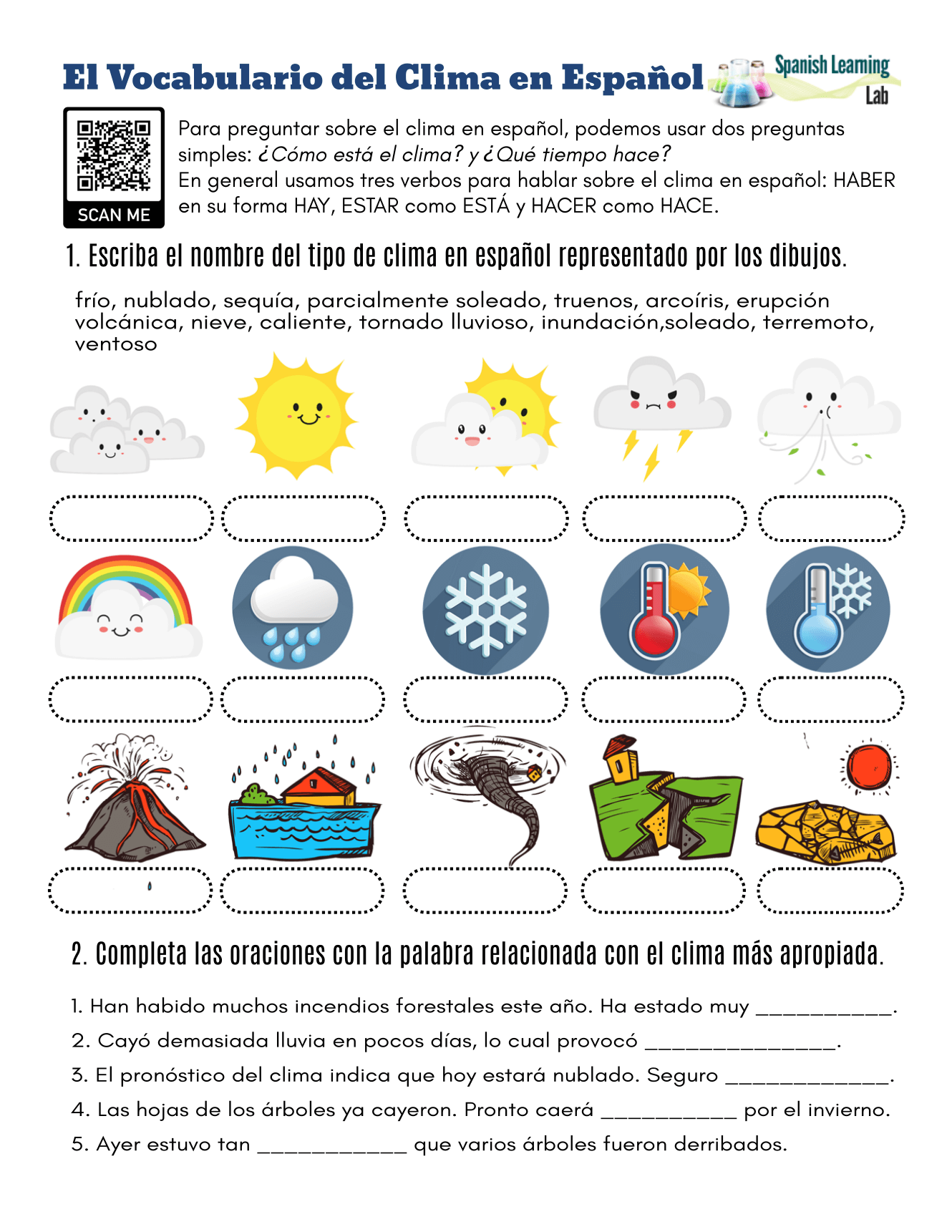The Vocabulary For The Weather In Spanish PDF Worksheet The Vocabulary For The Weather In Spanish PDF Worksheet