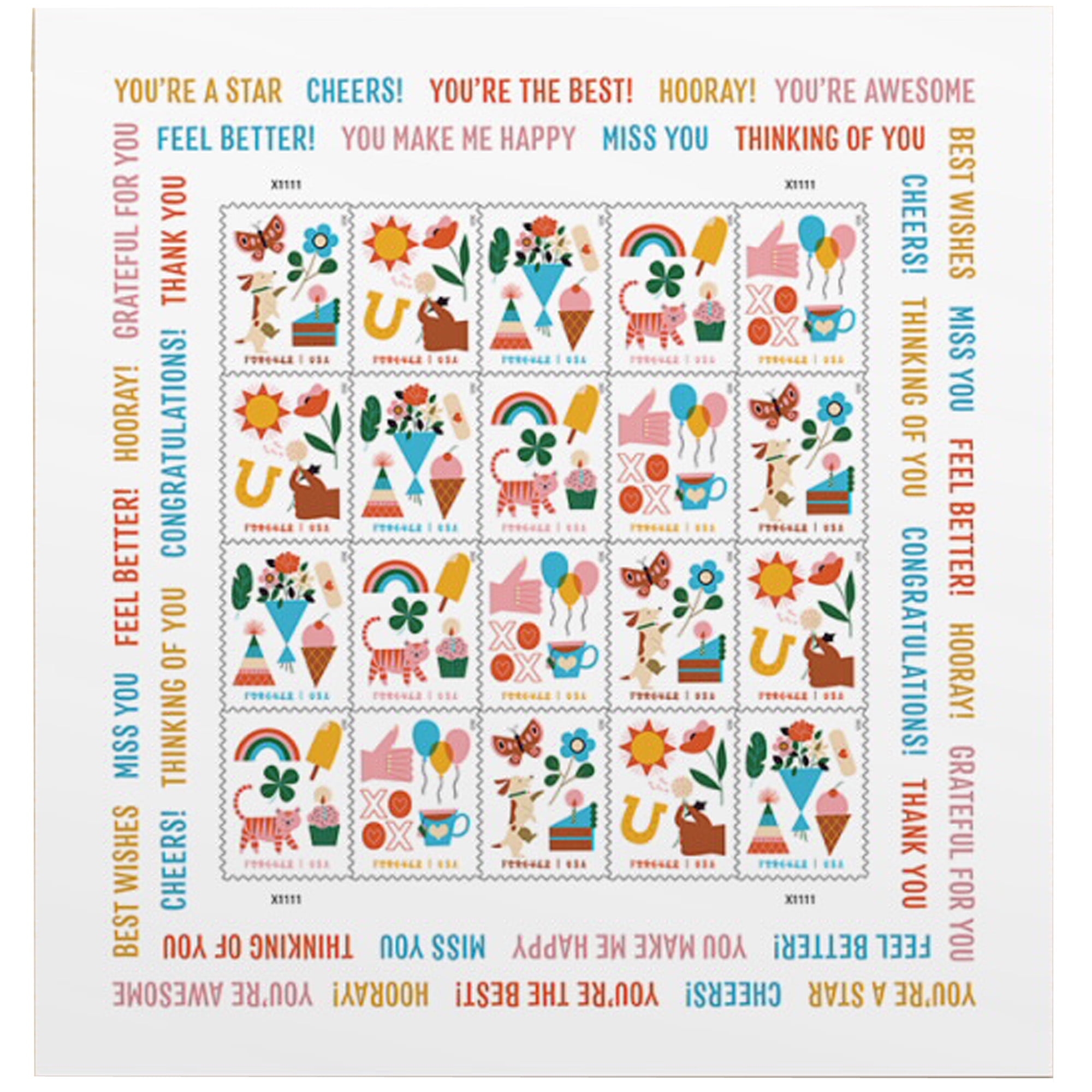 Thinking Of You USPS Forever Postage Stamp 2 Sheets Of 20 US First Class Letter Card Flower Stickers Birthday Anniversary Wedding Celebrate 40 