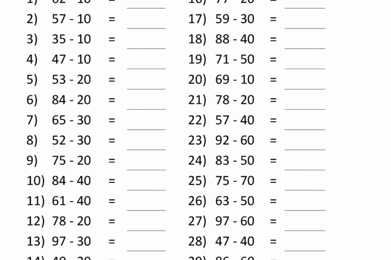 Math 3rd Grade Subtraction Worksheet
