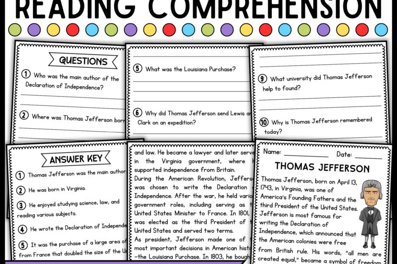 Thomas Jefferson Reading Comprehension Worksheet