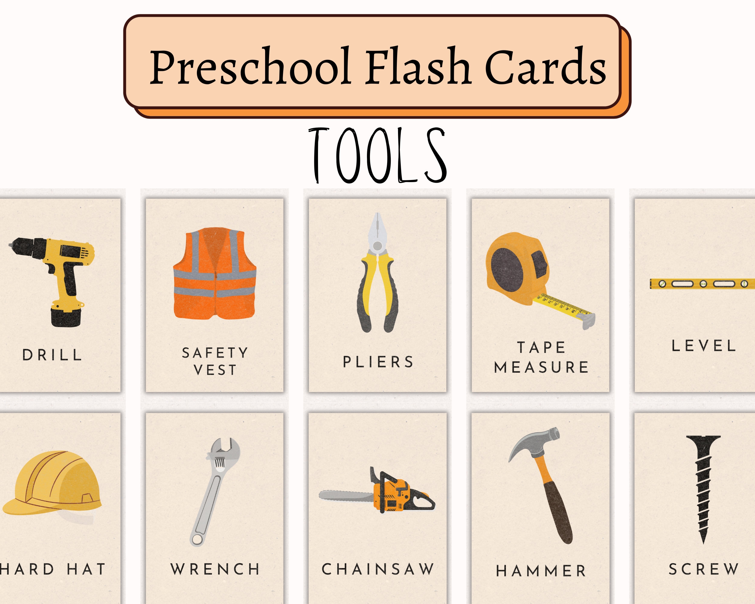 Toddler Tools Learning Pack Montessori Tools Flashcards 