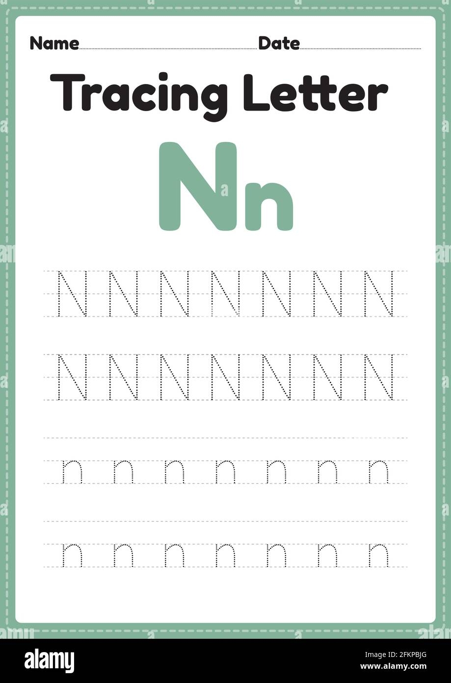 Tracing Letter N Alphabet Worksheet For Kindergarten And Preschool Kids For Handwriting Practice And Educational Activities In A Printable Page Illust Stock Vector Image U0026 Art Alamy