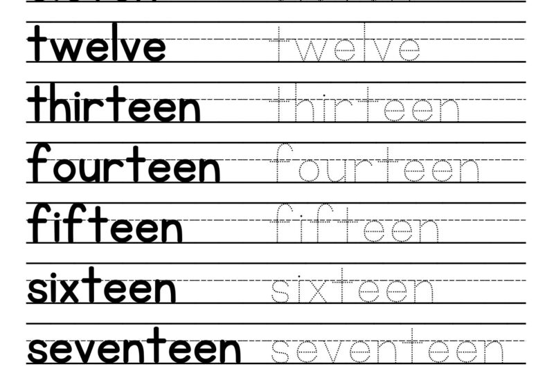 Kindergarten Word Tracing Worksheets Numbers