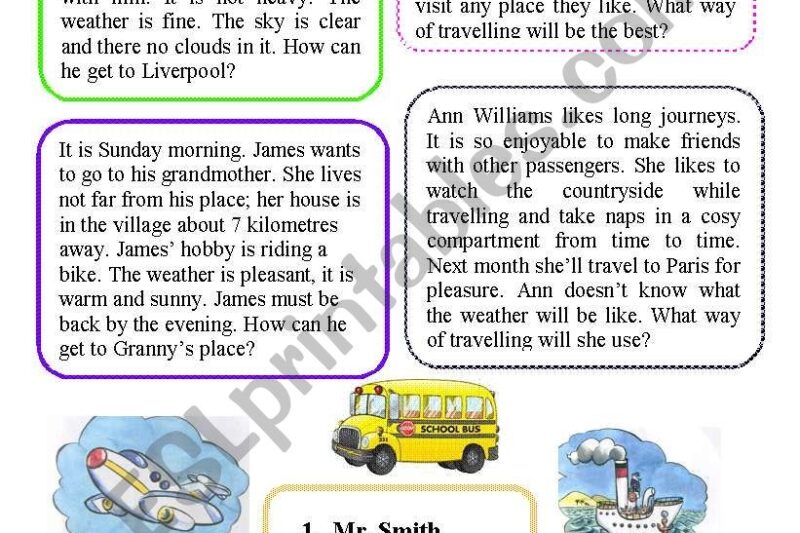 Travelling Reading Comprehension Worksheets