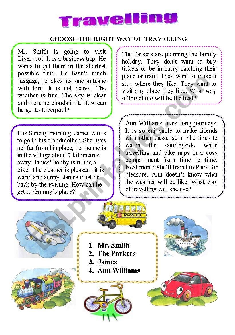 Travelling Reading ESL Worksheet By Lilia St