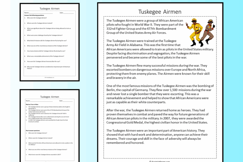 Tuskegee Airmen Reading Comprehension Worksheet Pdf