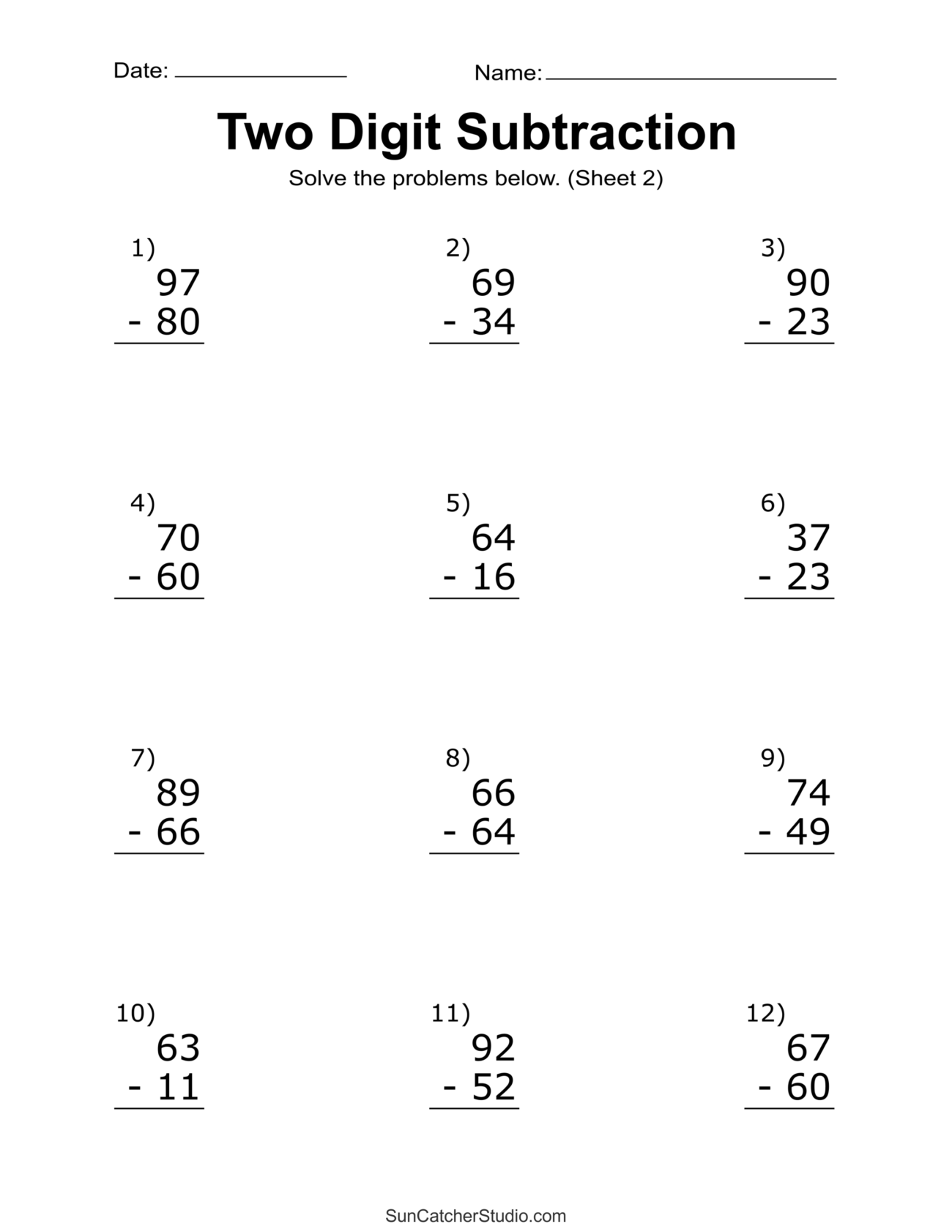 Two Digit Subtraction Worksheets Printable Math Drills Free Printables Monograms Design Tools Patterns U0026 DIY Projects