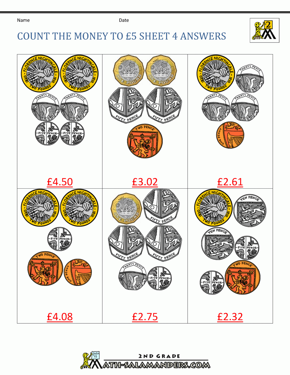 UK Money Worksheets To 5
