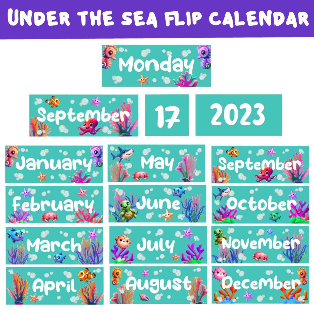 Under The Sea Classroom Theme Classroom Flip Calendar Ocean