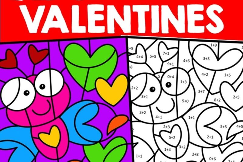 Valentine’s Day Math Coloring Worksheets