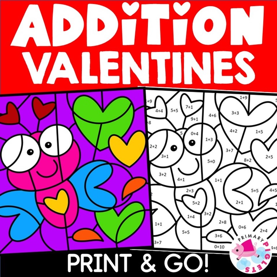 VALENTINE S DAY COLOR BY NUMBER VALENTINE S DAY COLOR BY CODE VALENTINE S DAY MATH