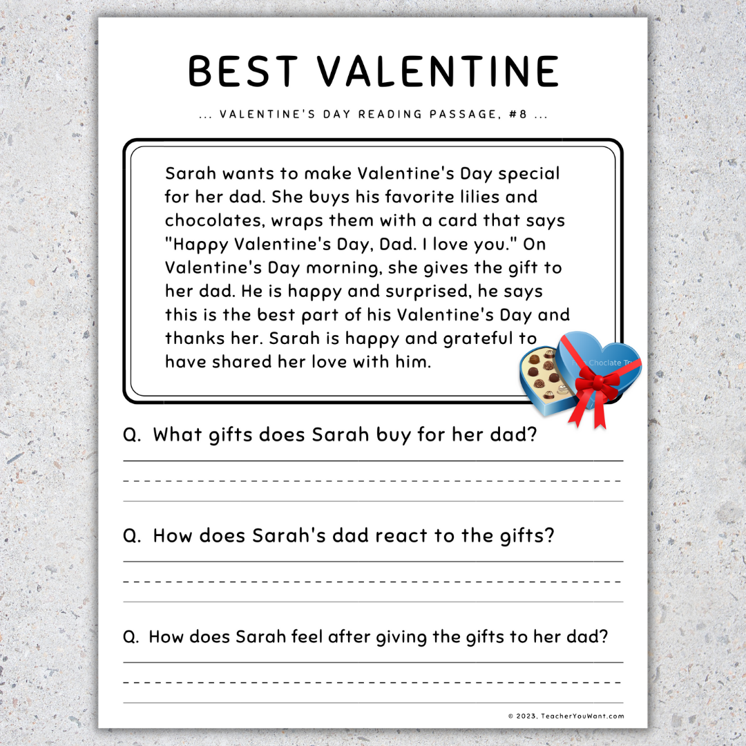 Valentine s Day Reading Comprehension Reading Activities U0026 Worksheets