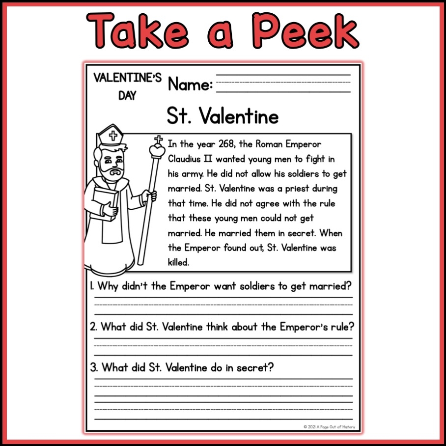 Valentines Day Holidays Reading Comprehension Passages K 2