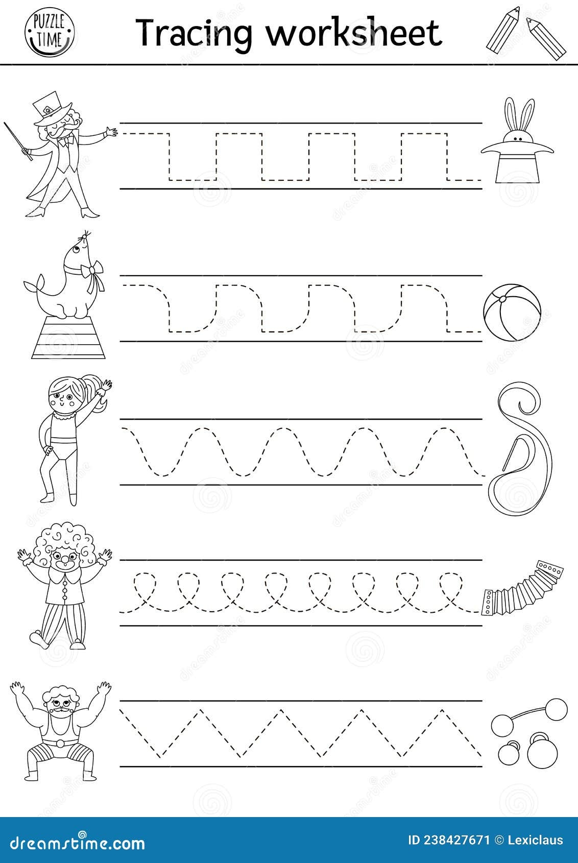 Vector Circus Handwriting Practice Worksheet Amusement Show Printable Black And White Activity For Preschool Children Stock Vector Illustration Of Cute Children 238427671