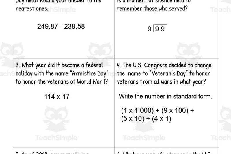 Veterans Day Math Worksheets Pdf