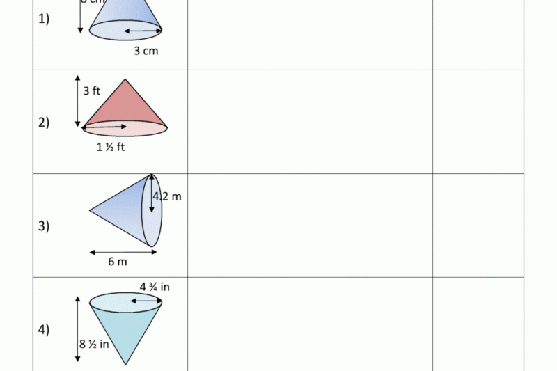 Free Printable Worksheets Volume Of Cone