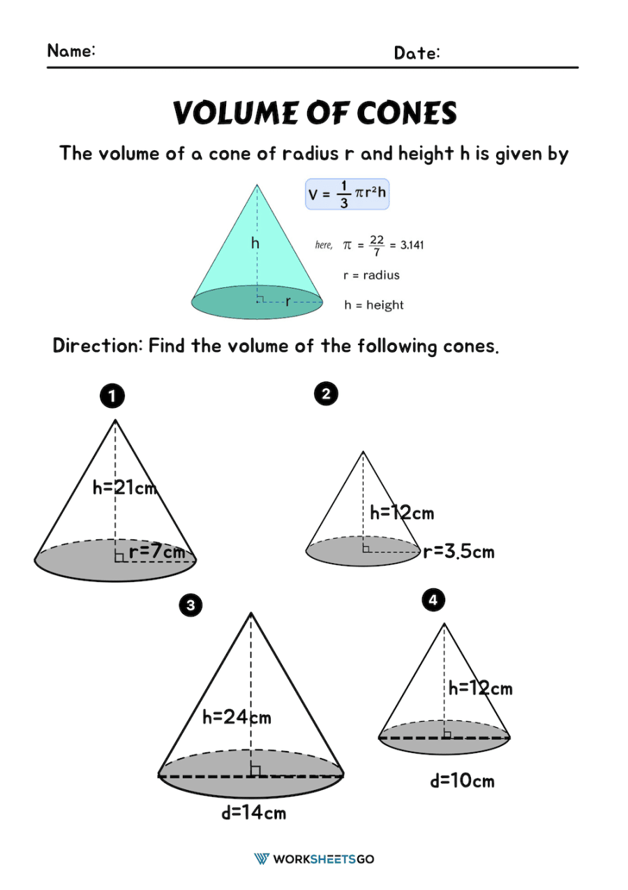 Free Printable Worksheets Volume Of Cone