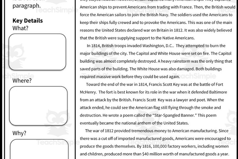 War Of 1812 Reading Comprehension Worksheet