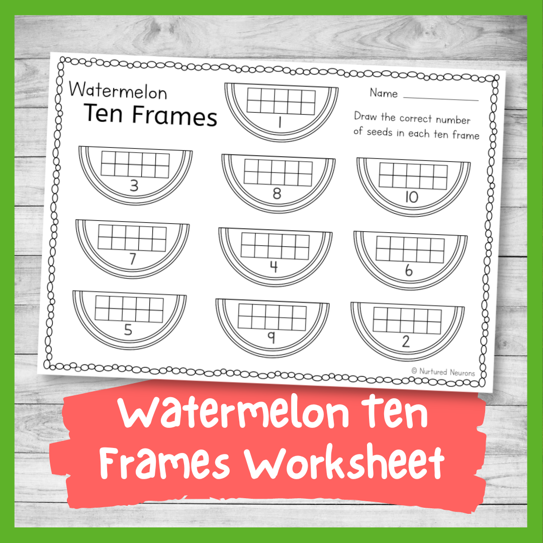 Watermelon Ten Frames Worksheet Kindergarten Printable 