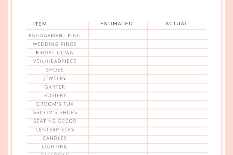 Free Printable Wedding Budget Worksheets