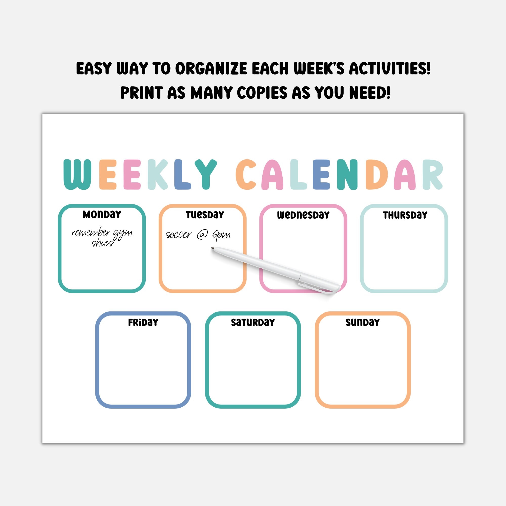 Weekly Calendar For Kids Preschool Printable Printable Planner Days Of The Week Planner Printable Calendar Montessori Printable
