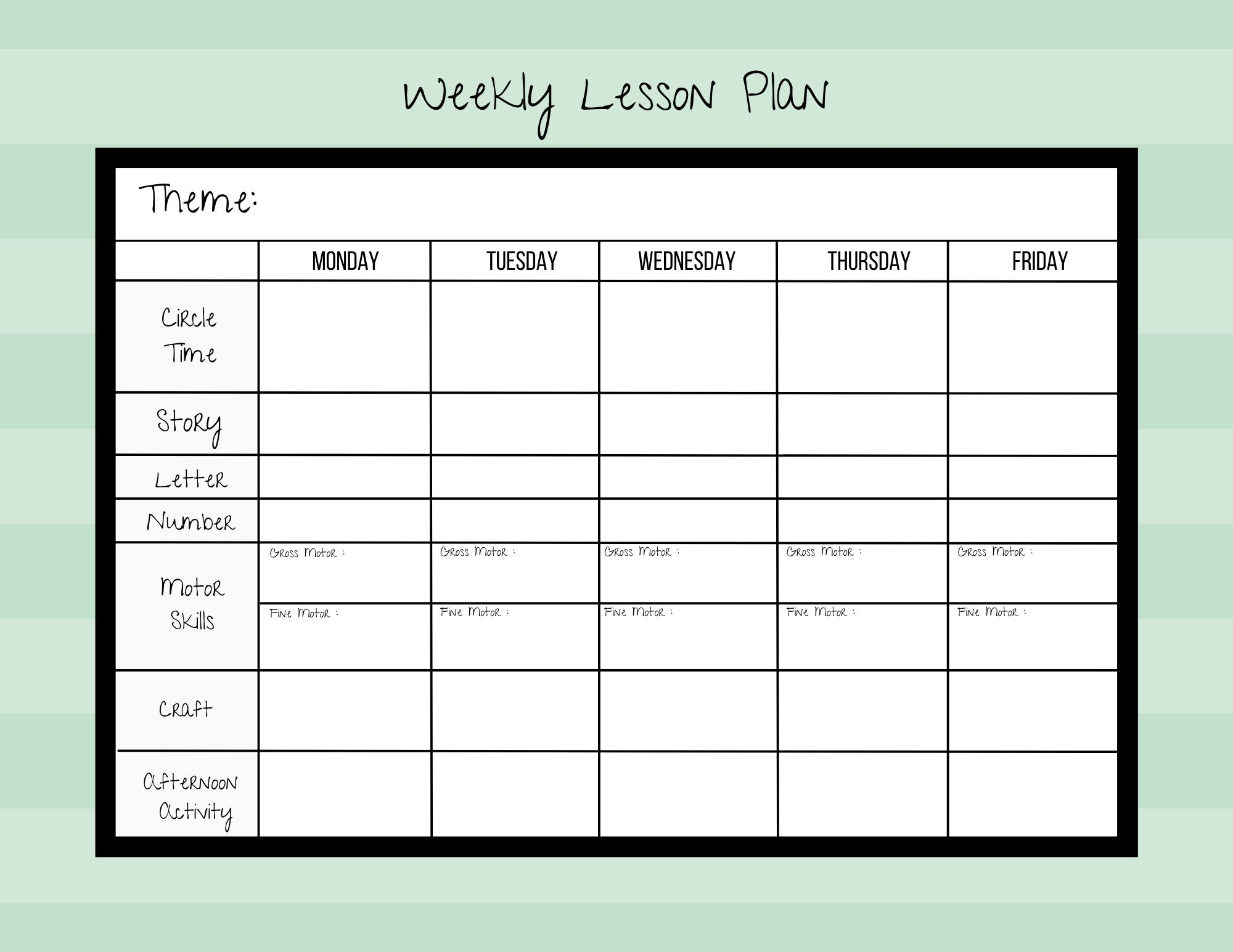 Weekly Lesson Plan For Pre k preschool kindergarten daycare PDF 